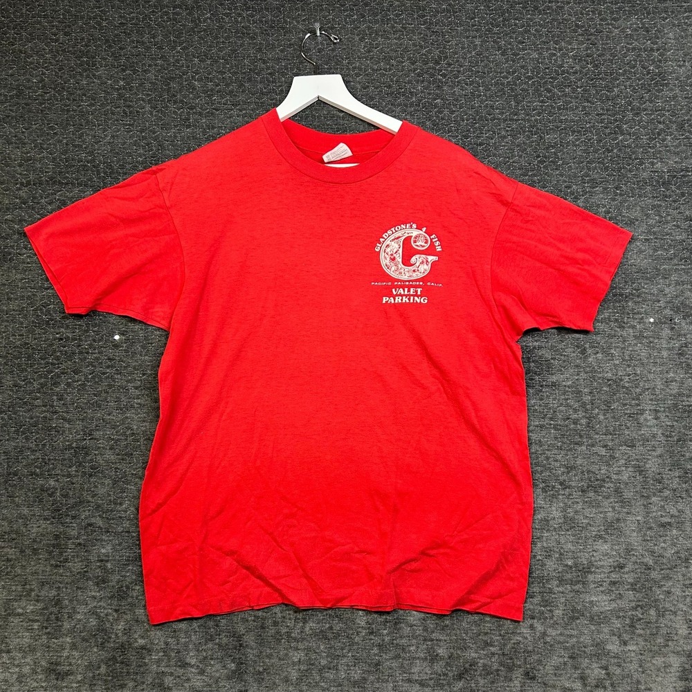 Hanes T-Shirt Mens XL Red Good Vintage Valet Parking Gladstone's 4 Fish USA